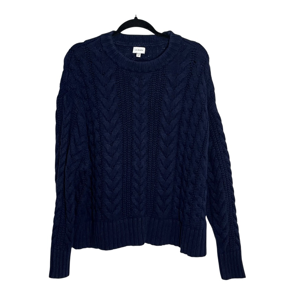 LA Hearts Navy Blue Cable Knit Cotton Sweater Crew Neck One Size RN090233